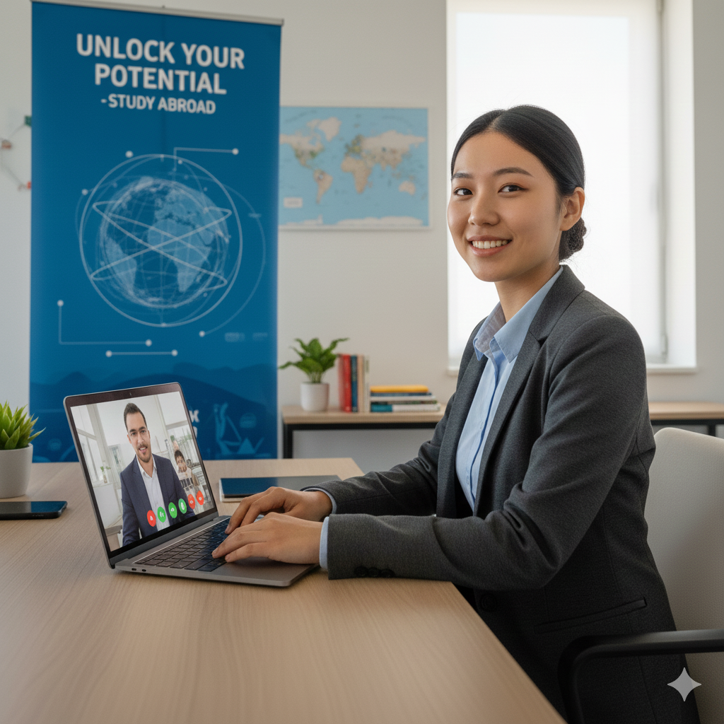 A Bangladeshi student confidently answering questions in a virtual interview.