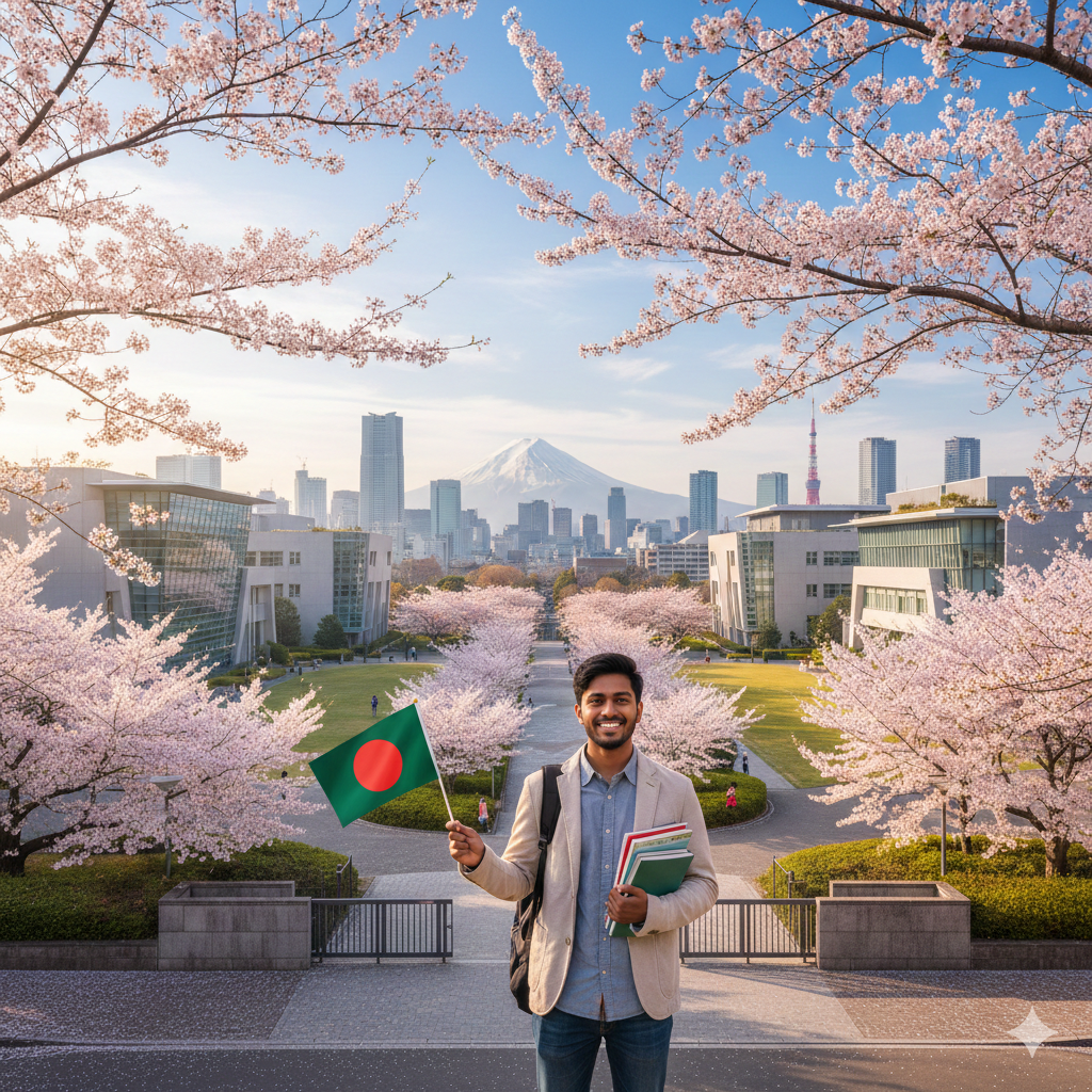 Hero image of a modern Japanese university campus