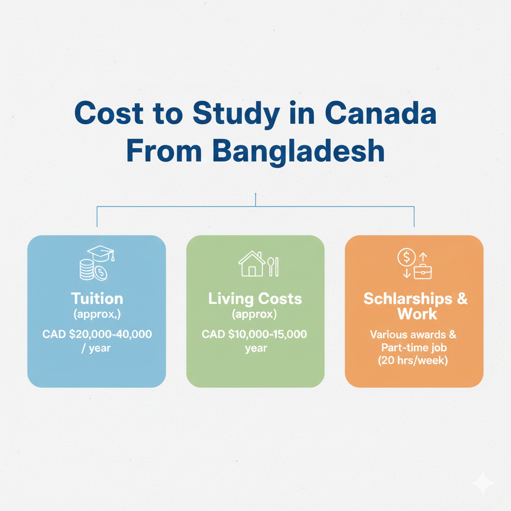 Scholarships & Work”, under the title “Cost to Study in Canada From Bangladesh