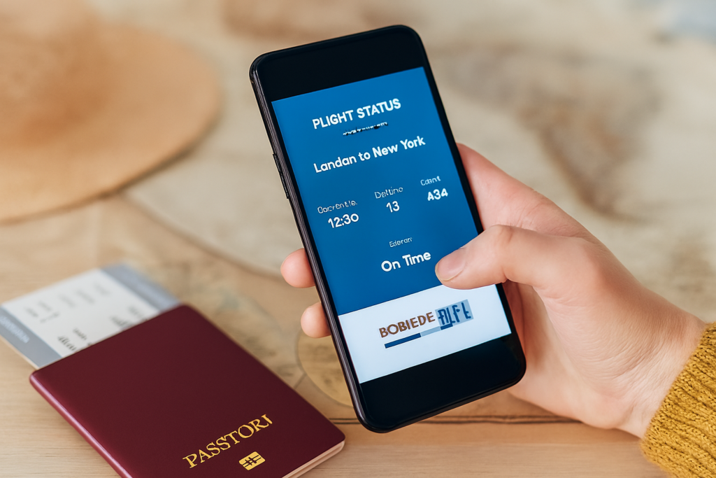student checking flight details on a smartphone